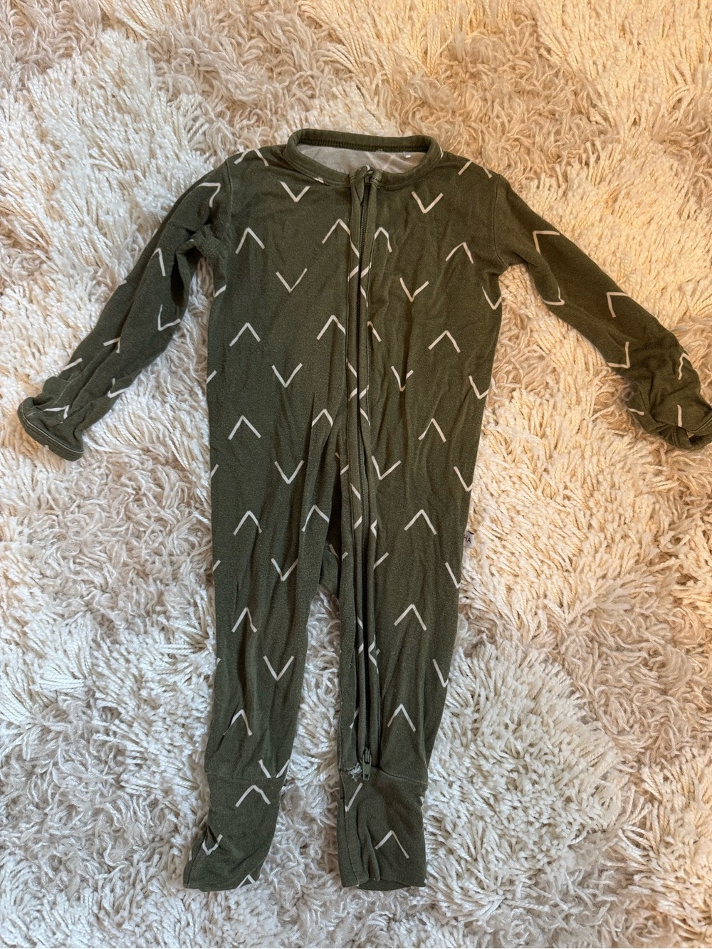 Harp Angel Olive Arrow-Print Zip Footed One-Piece Bamboo Pajama